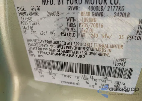 2008 Ford Escape Hybrid from USA, damaged, VIN 1FMCU59H08KB53383